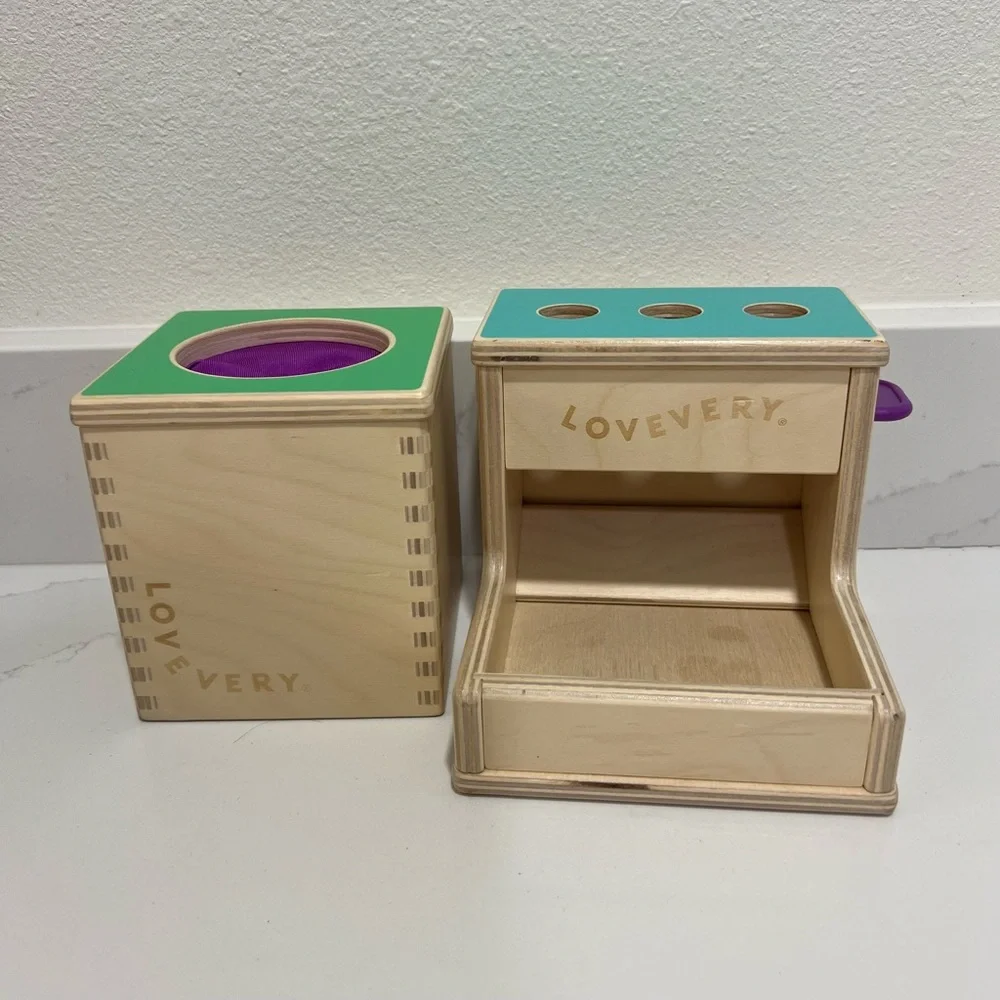 Lovevery Wooden Peg Drop & Magic Tissue Box Montessori Baby Toys – Preowned Set